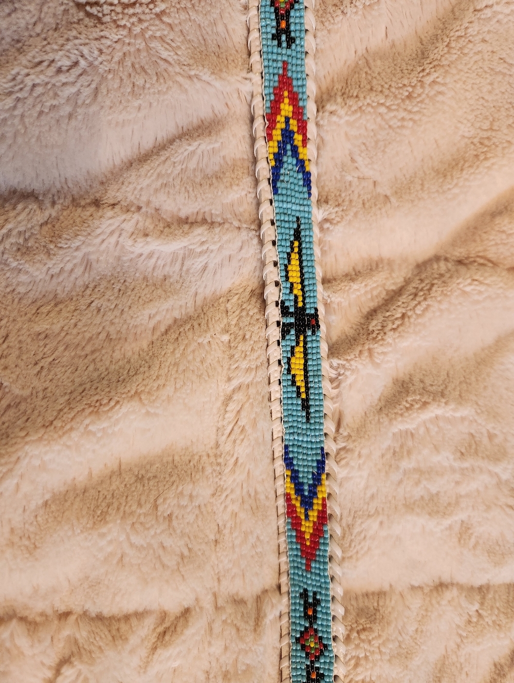 Vintage Beaded Leather Southwestern patterned Belt Size 36 Colorful EUC